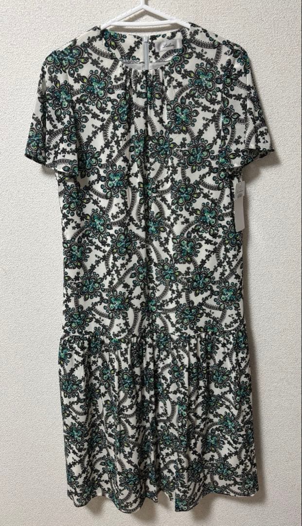 【新品】レリアン 【ウォッシャブル】プリントフレアワンピース グリーン