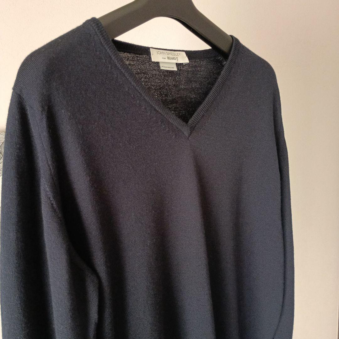 JOHN SMEDLEY ダークネイビー Vネックセーター BEAMS F別注