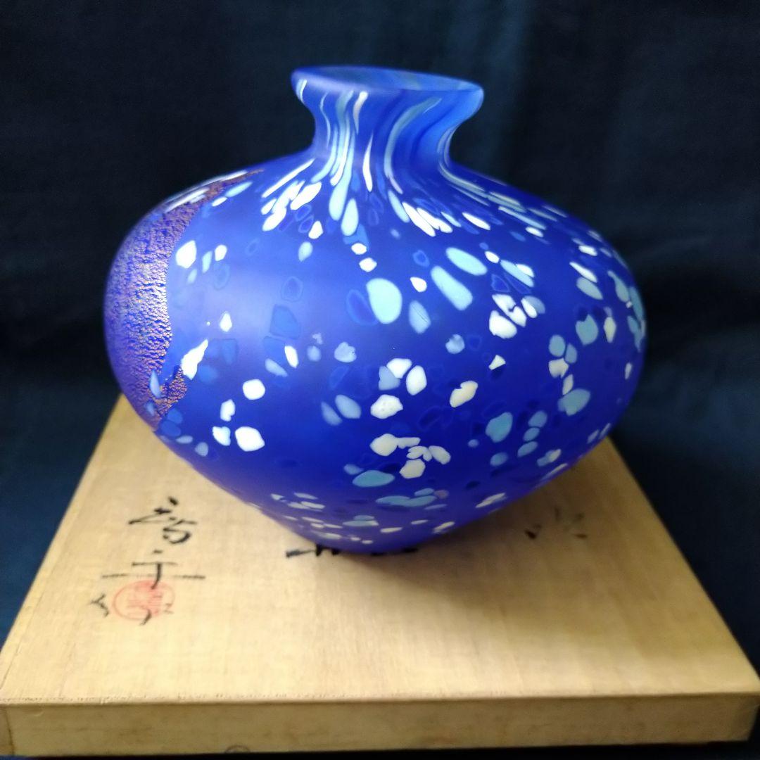 ✤文化勲章受章作家・藤田喬平作✤手吹『金彩花瓶』＊共箱入り