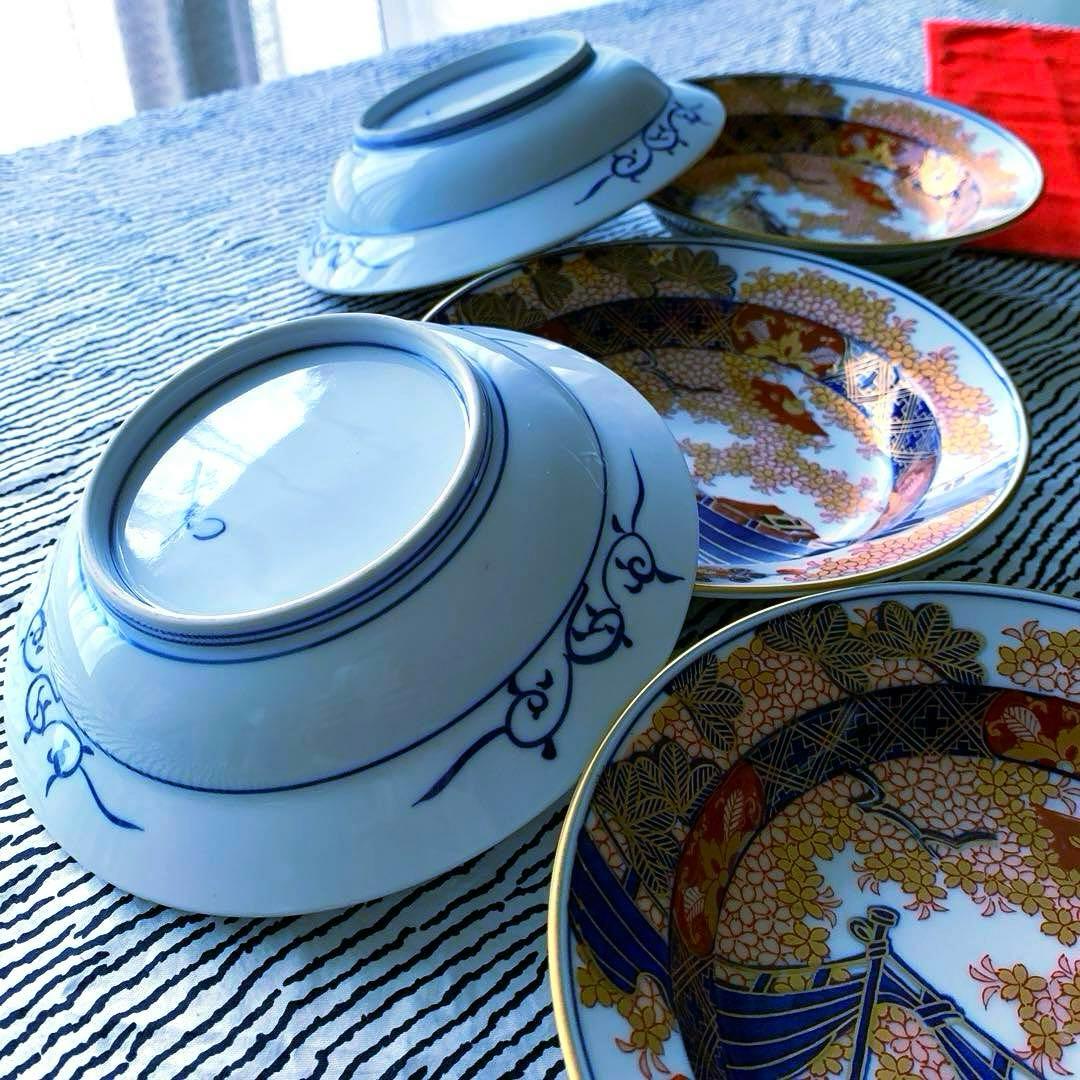 有田焼　伝統工芸士　緒方松右衛門作　金彩深皿5客未使用美品16×3.8大幅値下げ