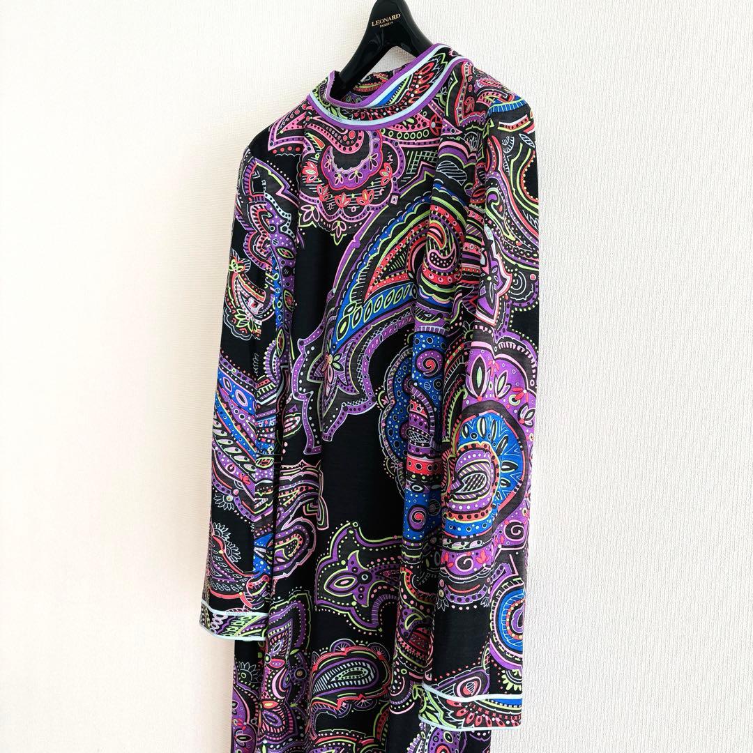 週末お値下★カタログ掲載★LEONARD★ ウールペイズリー柄ワンピース40