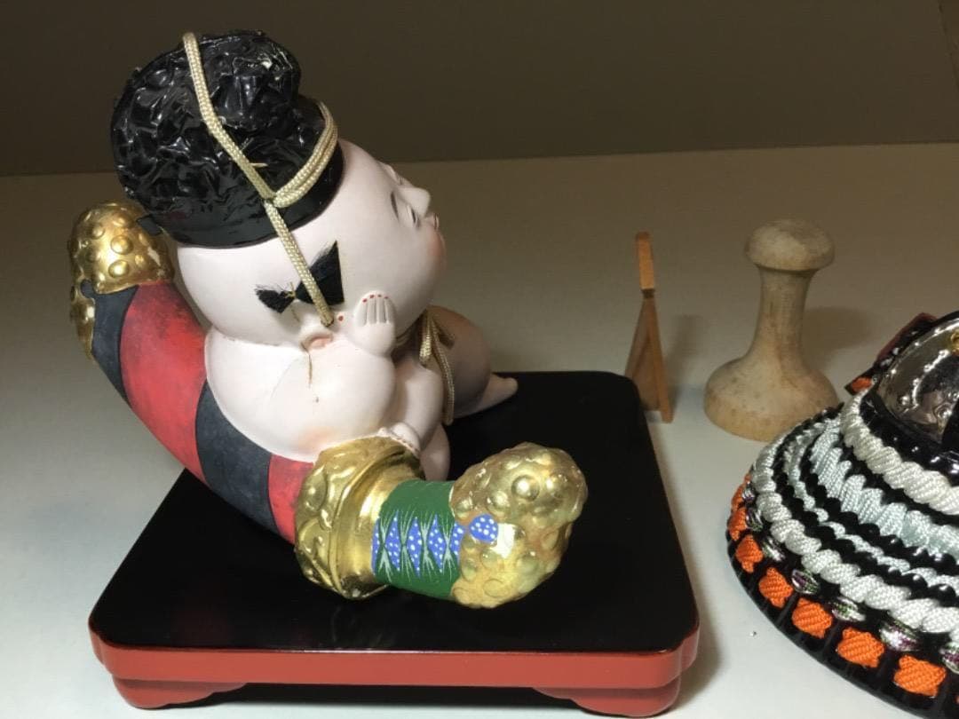 古い御所人形◆岡本玉水◆ミニ兜付き 伝統工芸 桐塑 雛人形 五月人形 室礼