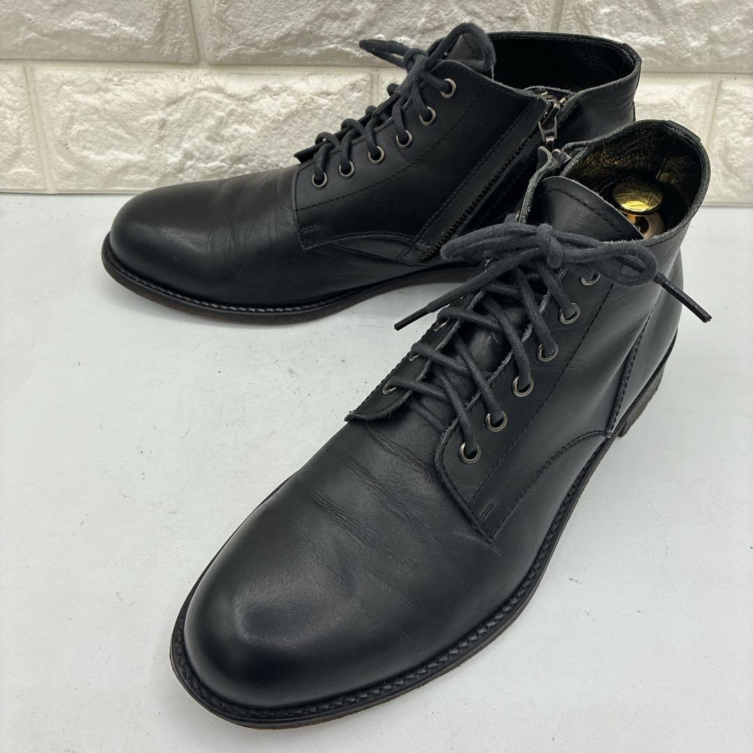 【良品】パドローネ レースアップブーツ サイドジップ 41 ブラック レザー