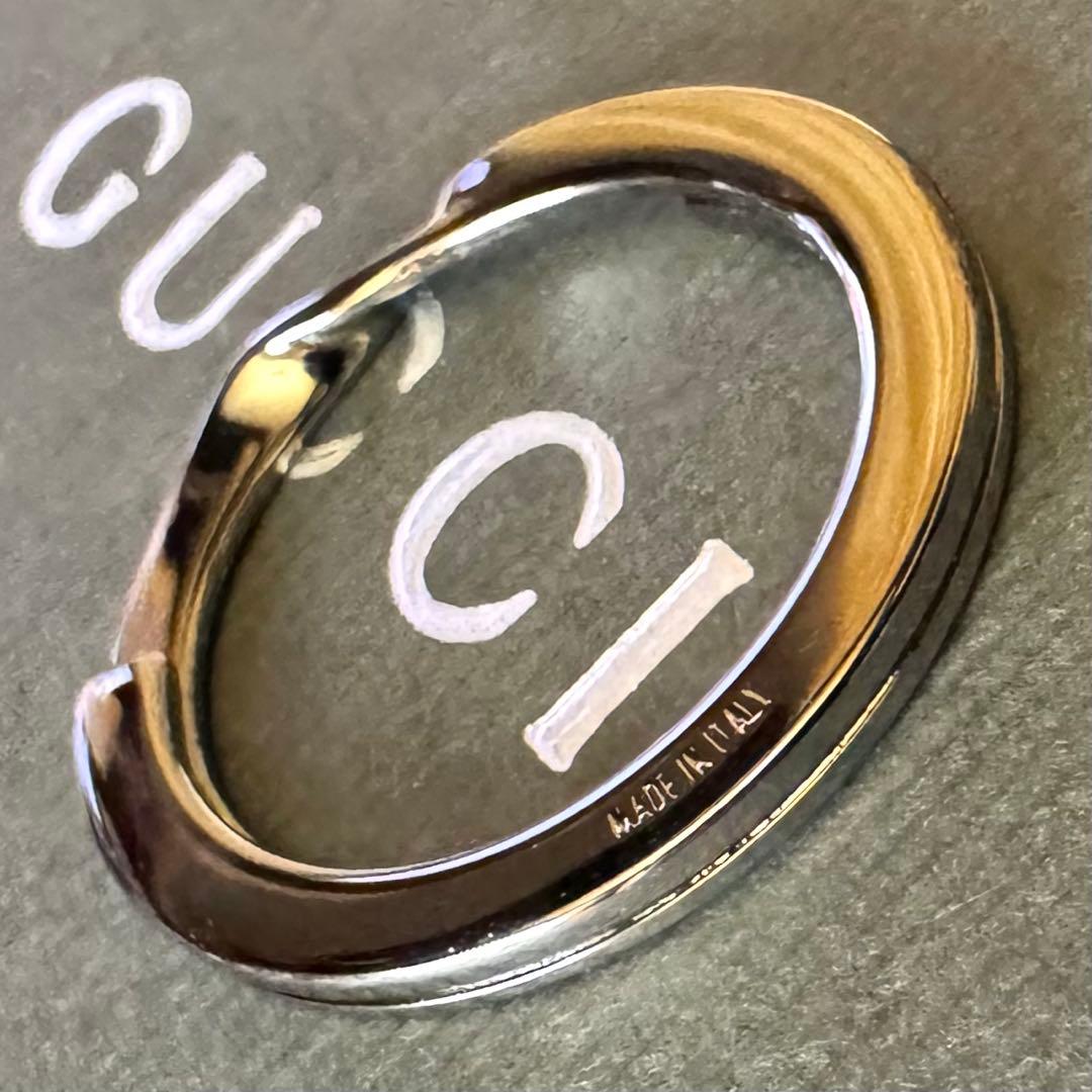 GUCCI ダークブラウンレザー&ガンメタシルバー キーリング キーホルダー極美