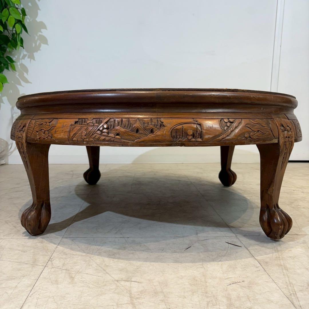 アンティーク彫刻家具 座卓 ちゃぶ台 猫脚 骨董　中国　ローテーブル