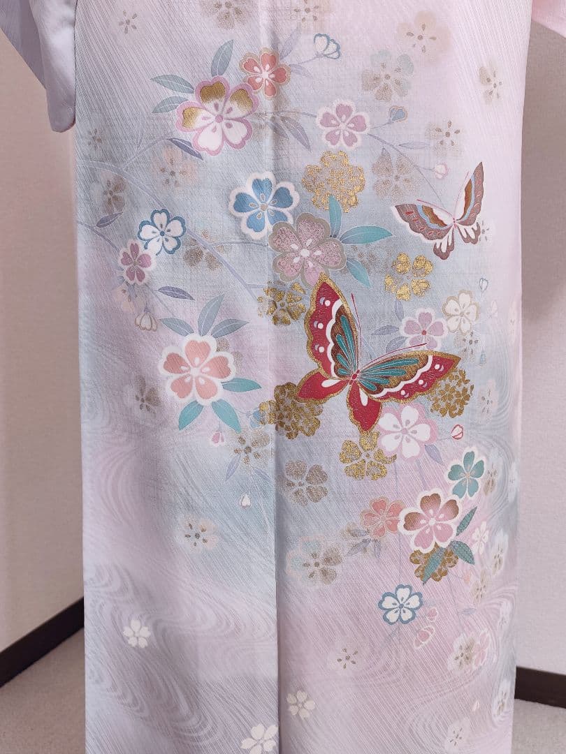 ❰6547❱ フルセット　付け下げ訪問着　作家　山本寛斎　桜　蝶　袋帯　正絹着物