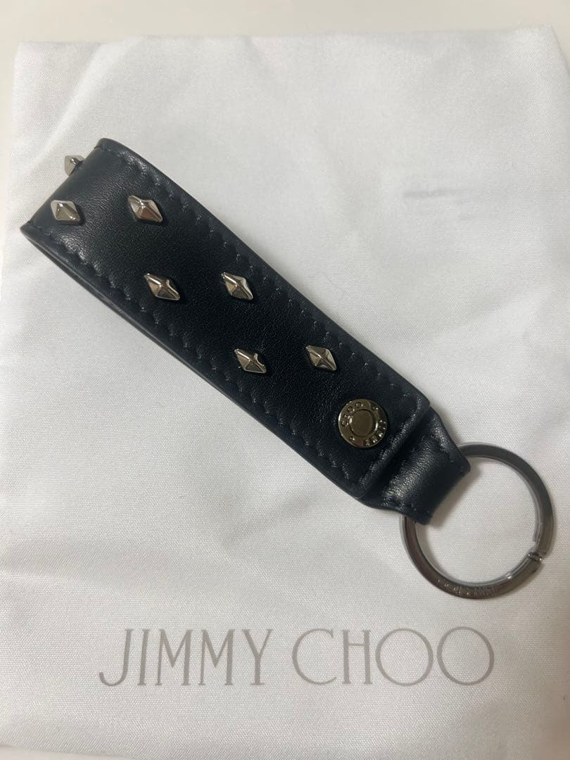 JIMMY CHOO ブラックレザーキーリング新品