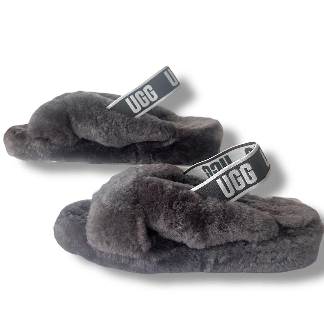 UGG アグ グレー ファーサンダル ファブ イヤー FAB YEAH 24cm
