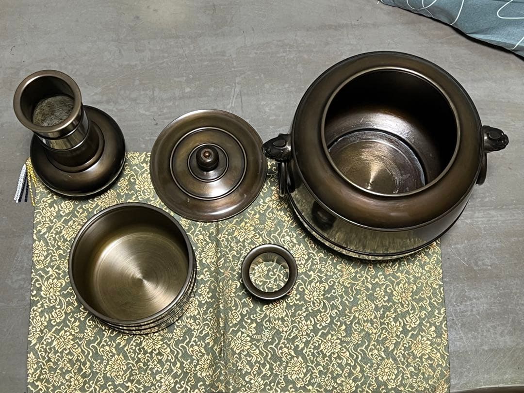 藤井宗喜 唐銅皆具 鬼面鐶付 茶道具