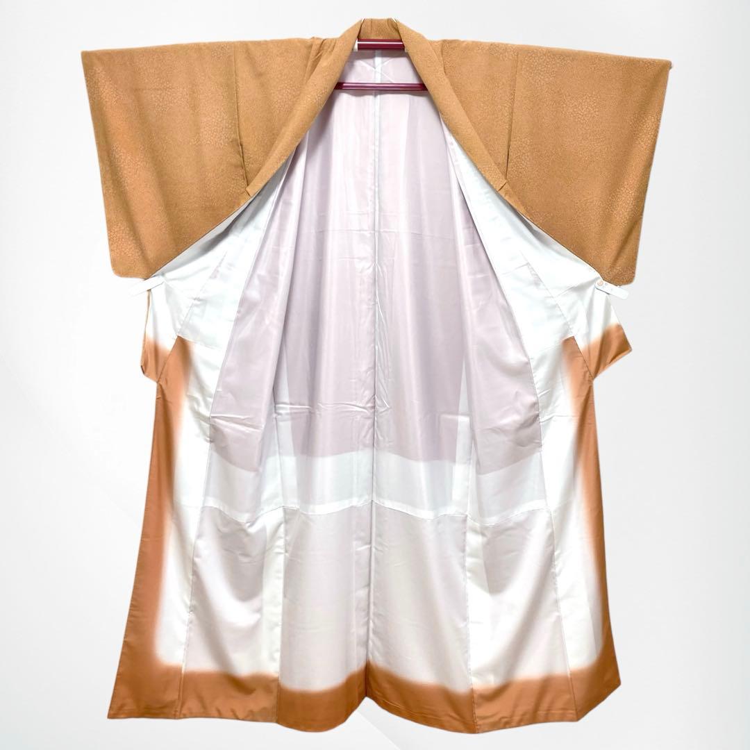 【美品✨】東レシルック　洗える着物　江戸小紋　寄せ小紋　くすみの橙　手縫い　E4