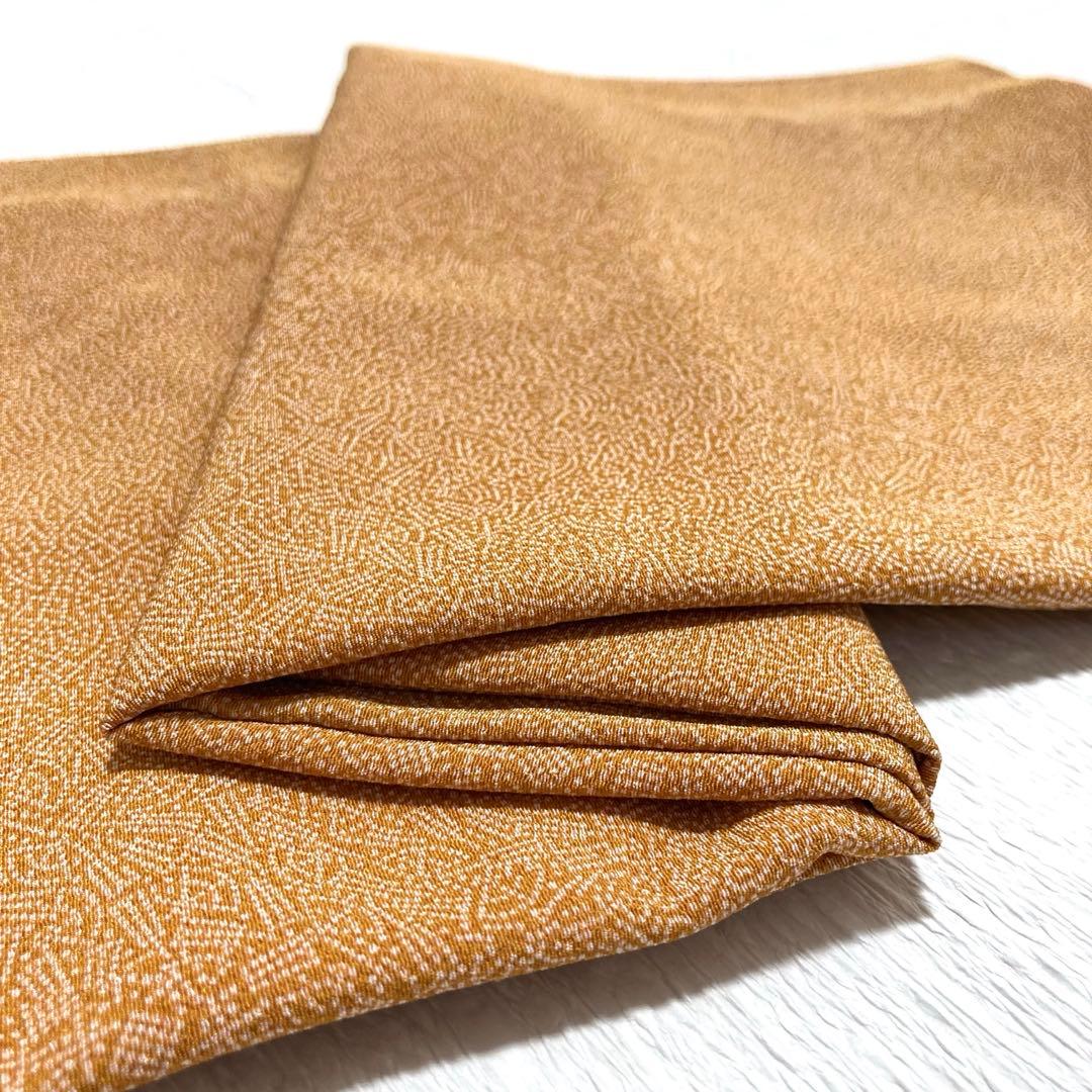 【美品✨】東レシルック　洗える着物　江戸小紋　寄せ小紋　くすみの橙　手縫い　E4