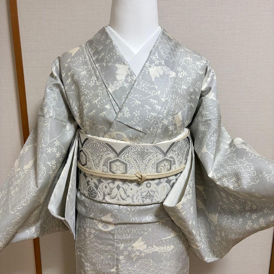 未使用近い　SOGO 美品　袷　正絹　白紬　大島　白大島　小紋　フルセット