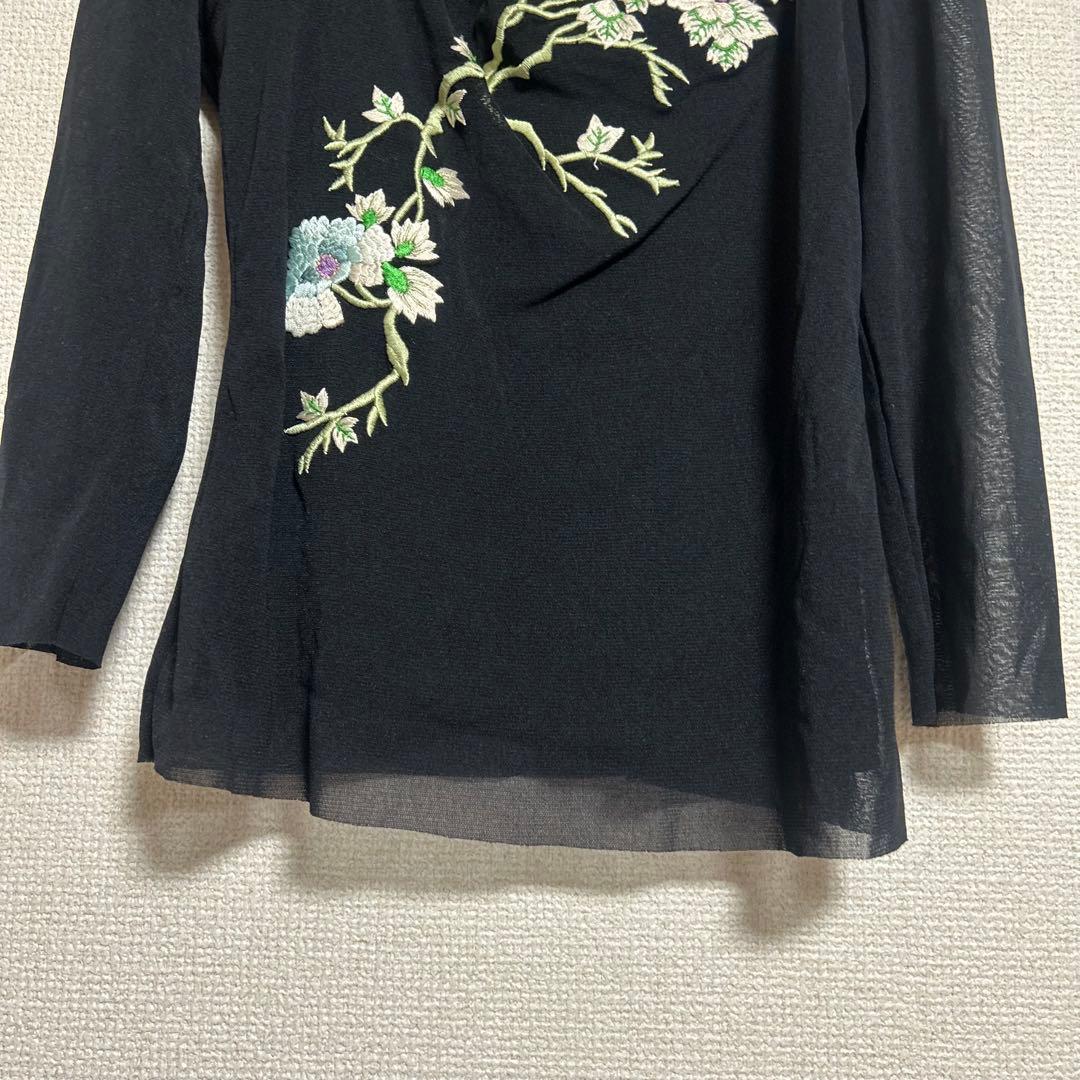Vivienne Tam 花柄刺繍 シアーブラウス ブラック チャイナ風 長袖