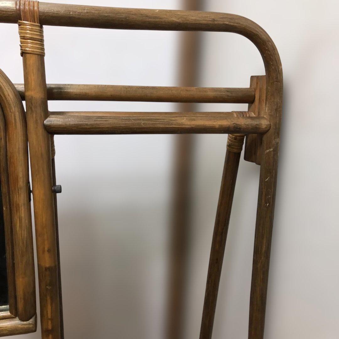 ラタン 籐製 ミラー付き ハンガーラック レトロ ヴィンテージ　260128-1