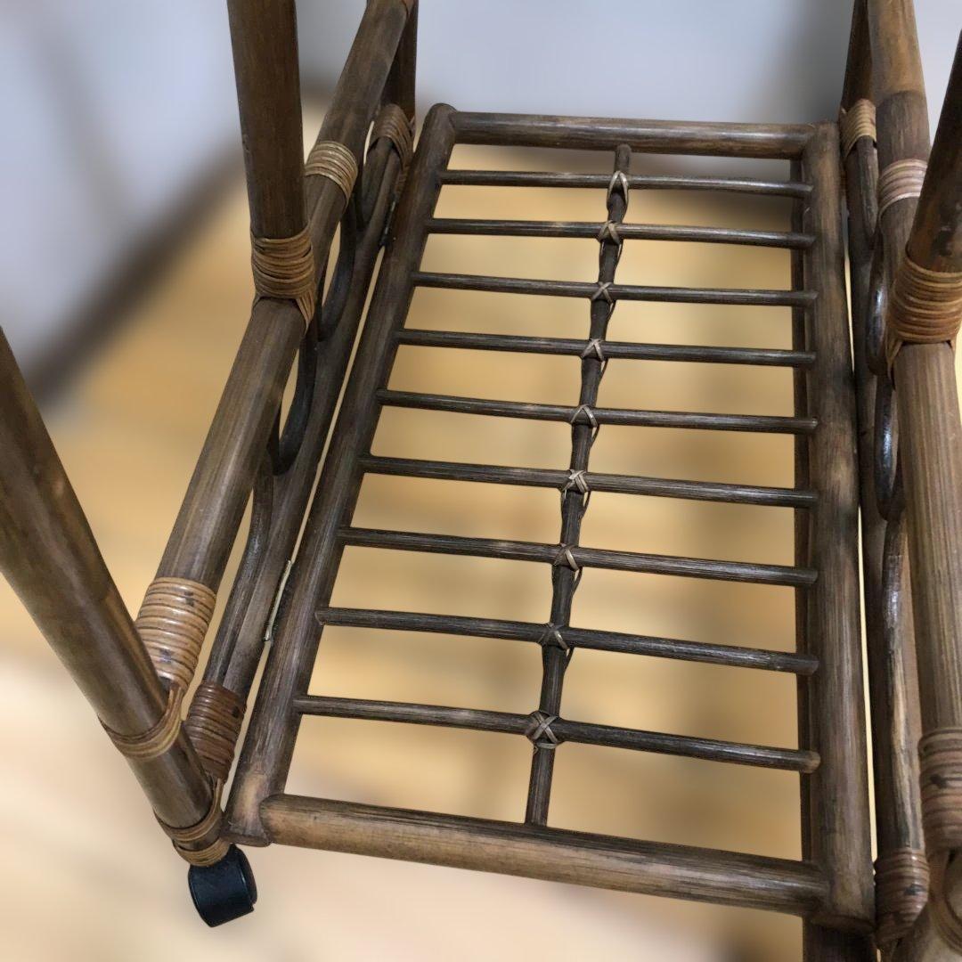 ラタン 籐製 ミラー付き ハンガーラック レトロ ヴィンテージ　260128-1