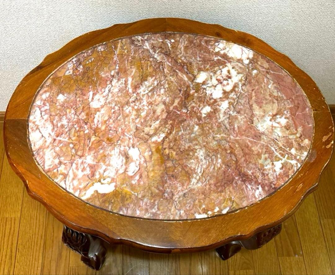 サイドテーブル 木彫り 大理石 テーブル アンティーク