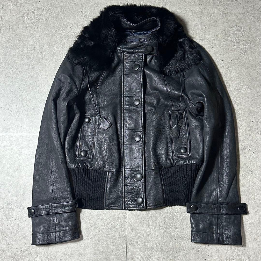 00s ARMANI JEANS レザー 短丈ブルゾン ファー取り外し可能 黒