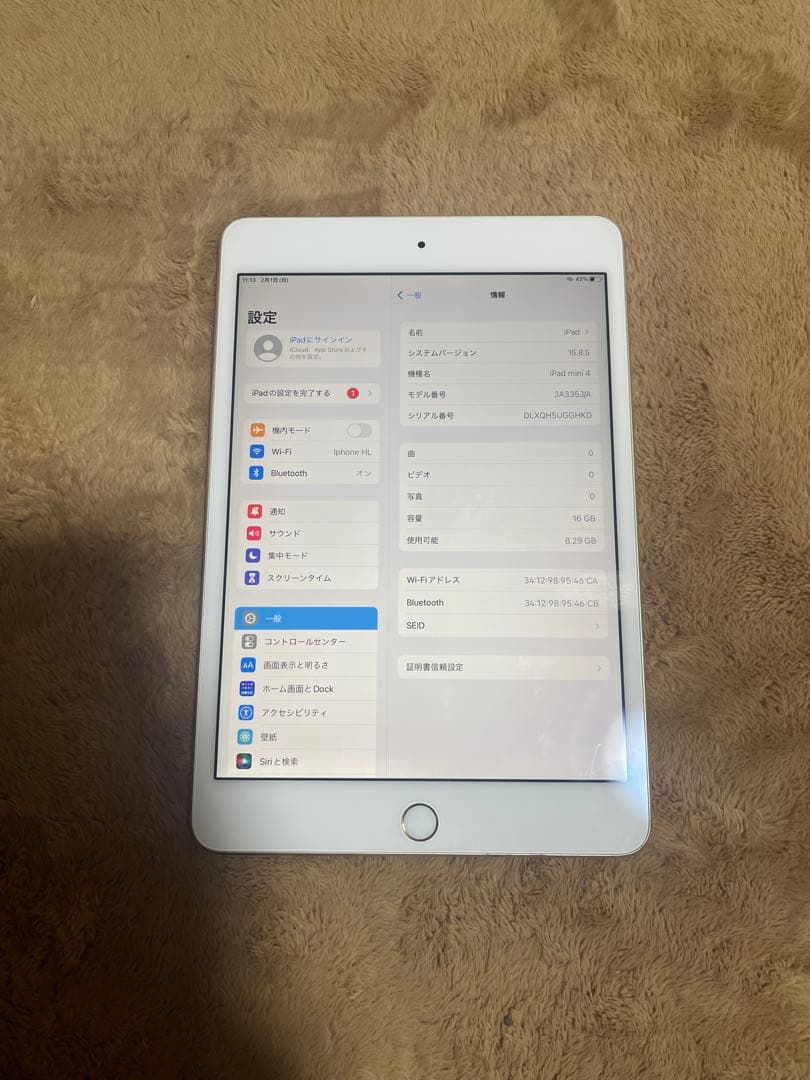 iPad mini 4 Wi-Fiモデル64GB バッテリー91%
