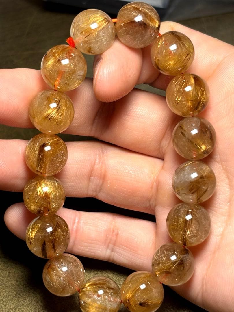 【新入荷】　タイガータイチンルチルブレス13㎜大玉（新品未使用）高品質　針ミチ2