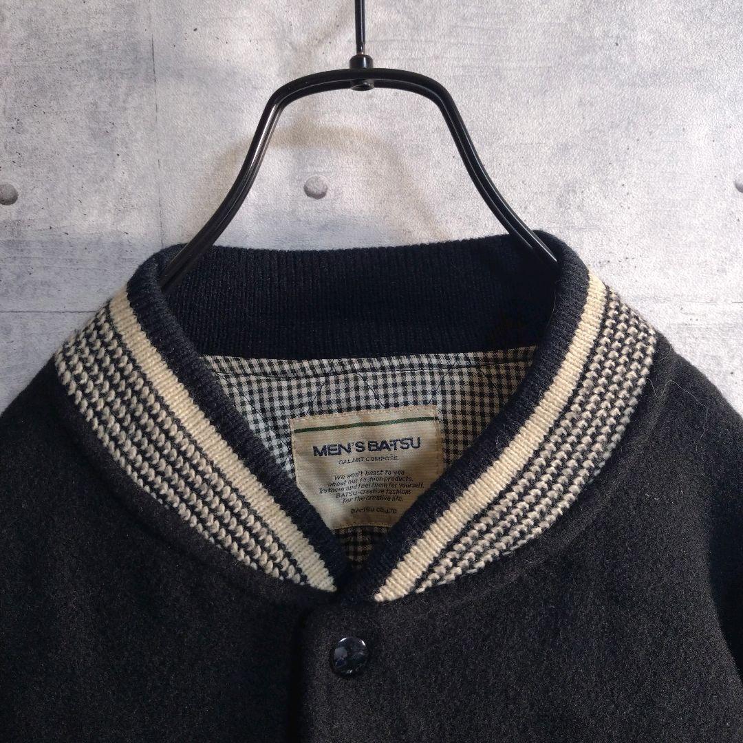 BA-TSU★バツ アームレザー 総刺繍 メルトン スタジャン 黒 L相当