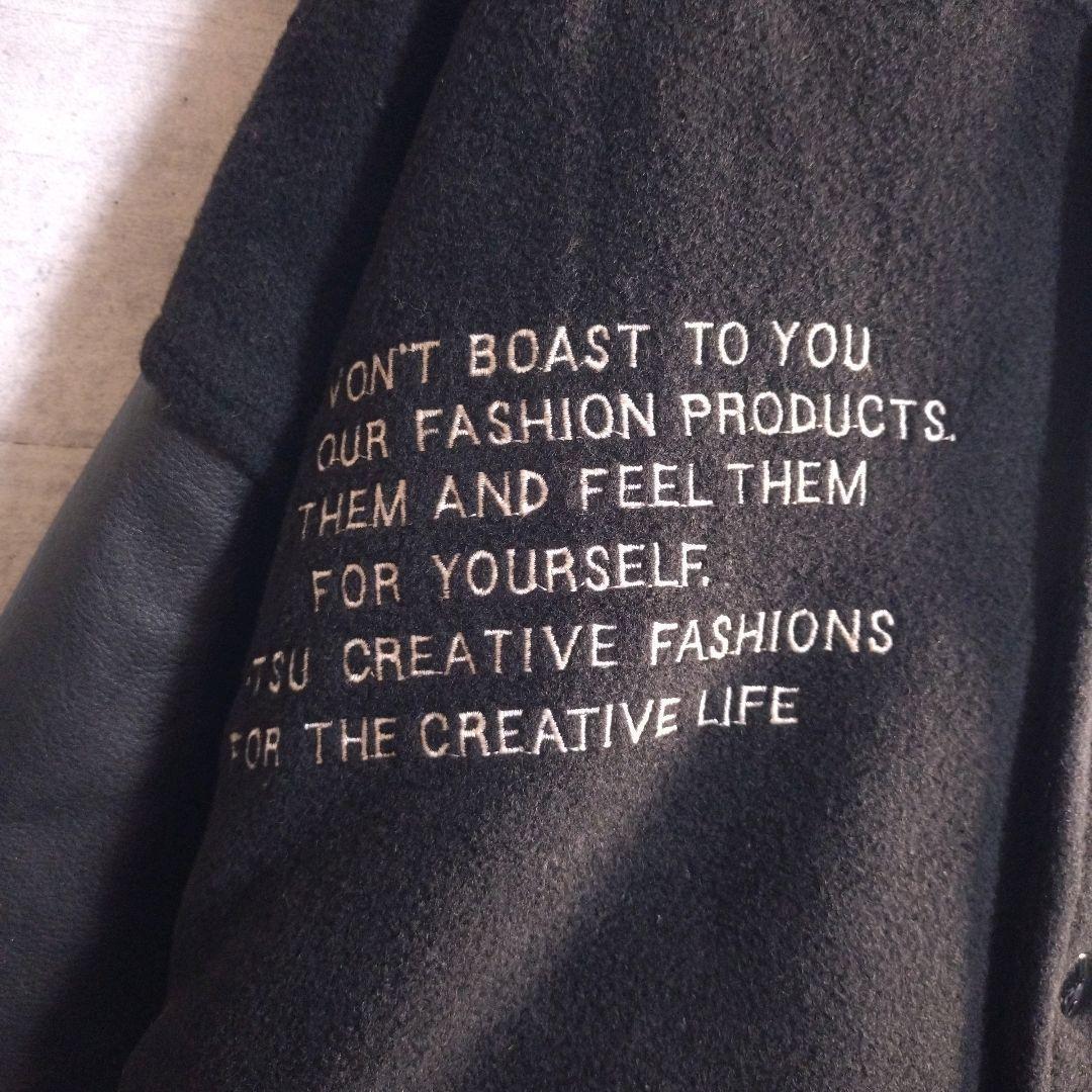 BA-TSU★バツ アームレザー 総刺繍 メルトン スタジャン 黒 L相当