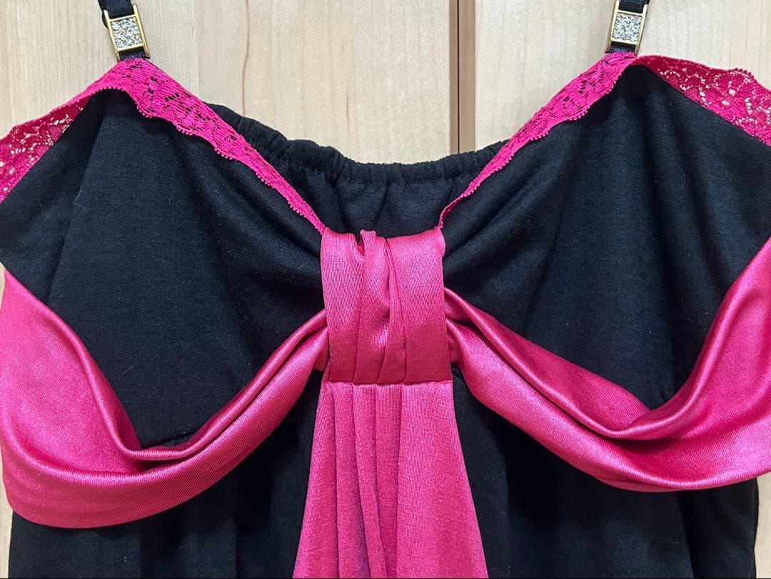 GOLDS♡胸元リボンデザイン♡肩紐ビジュー♡ボウタイドレープ♡キャミトップス黒