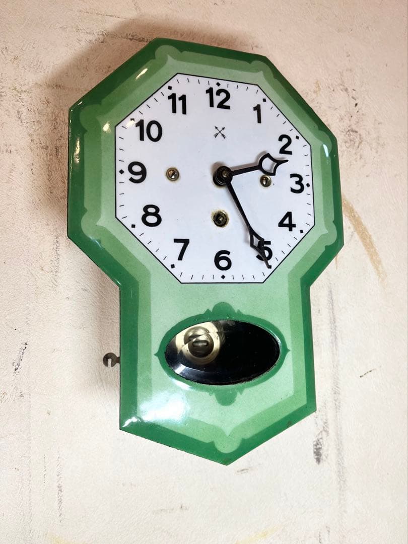 ドイツ製　超ミニ　ホーロー　柱時計　古時計　振り子　ユンハンス　精工舎　レトロ