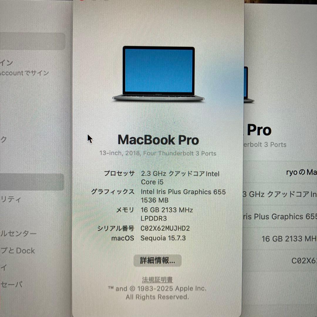 MacBook本体 MacBook Pro 13(2018) Core i5/16GB/256GB