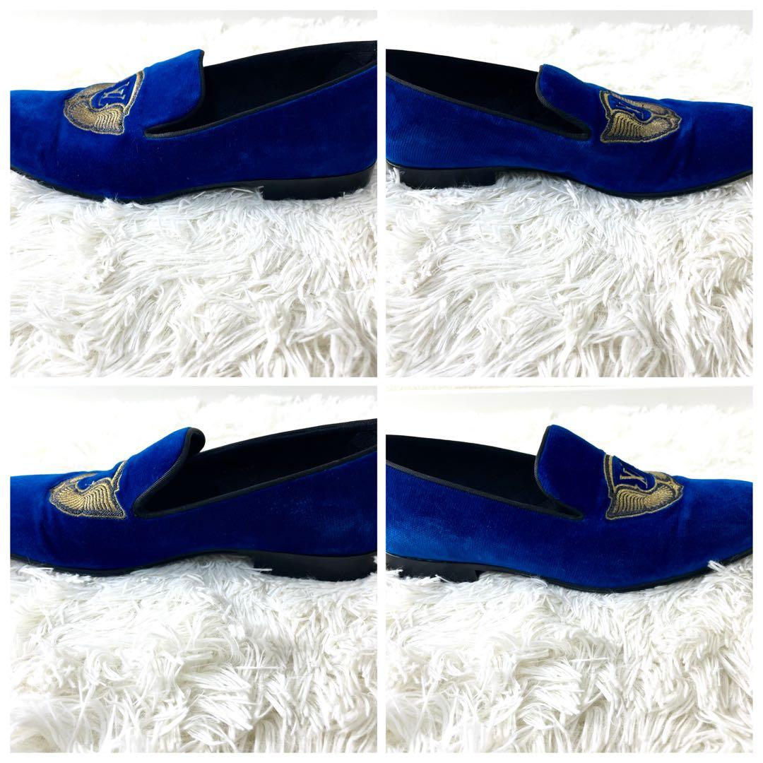 ルイヴィトン　オペラシューズ　25.5cm ロゴ刺繍　 メンズ　ブルー　ベロア