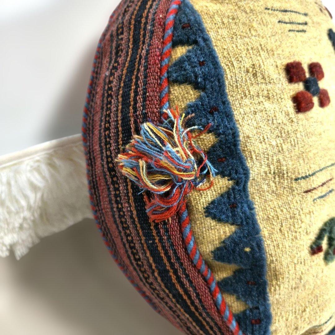 ペルシャ絨毯 イラン製 キリムギャッベ 毛100% 円型クッション