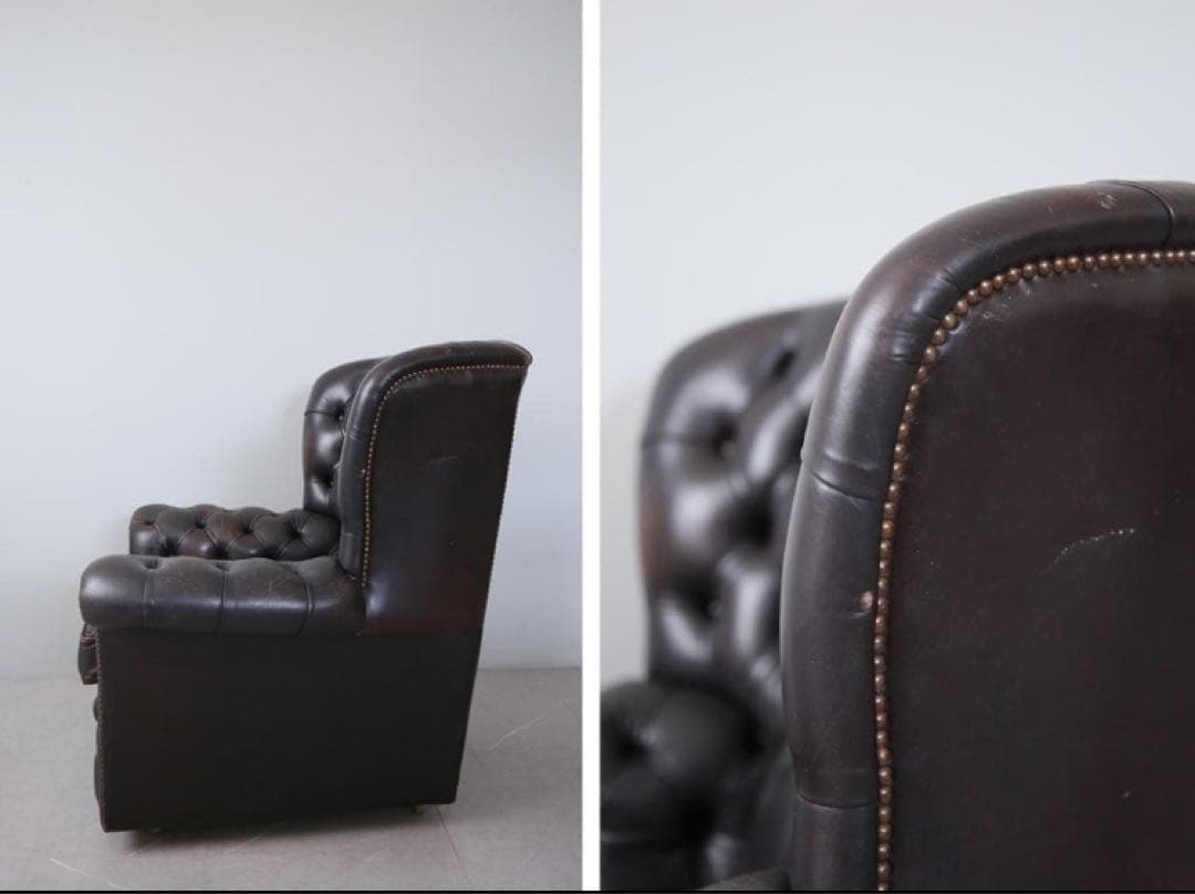 サ*️様 英国アンティークチェスターフィールドアームチェア/本革レザーソファー8
