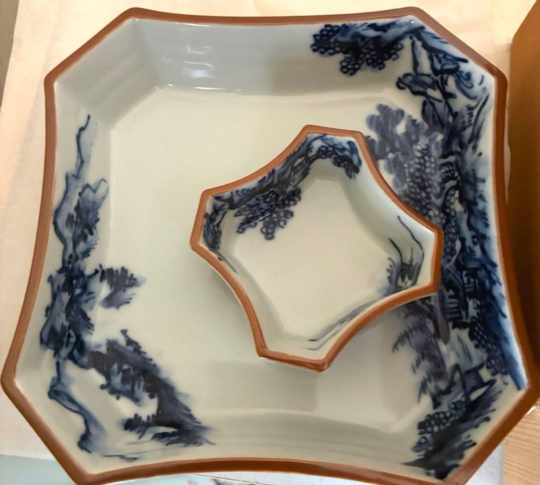 染付山水　刺身揃　大皿5つ　変形小皿5つ