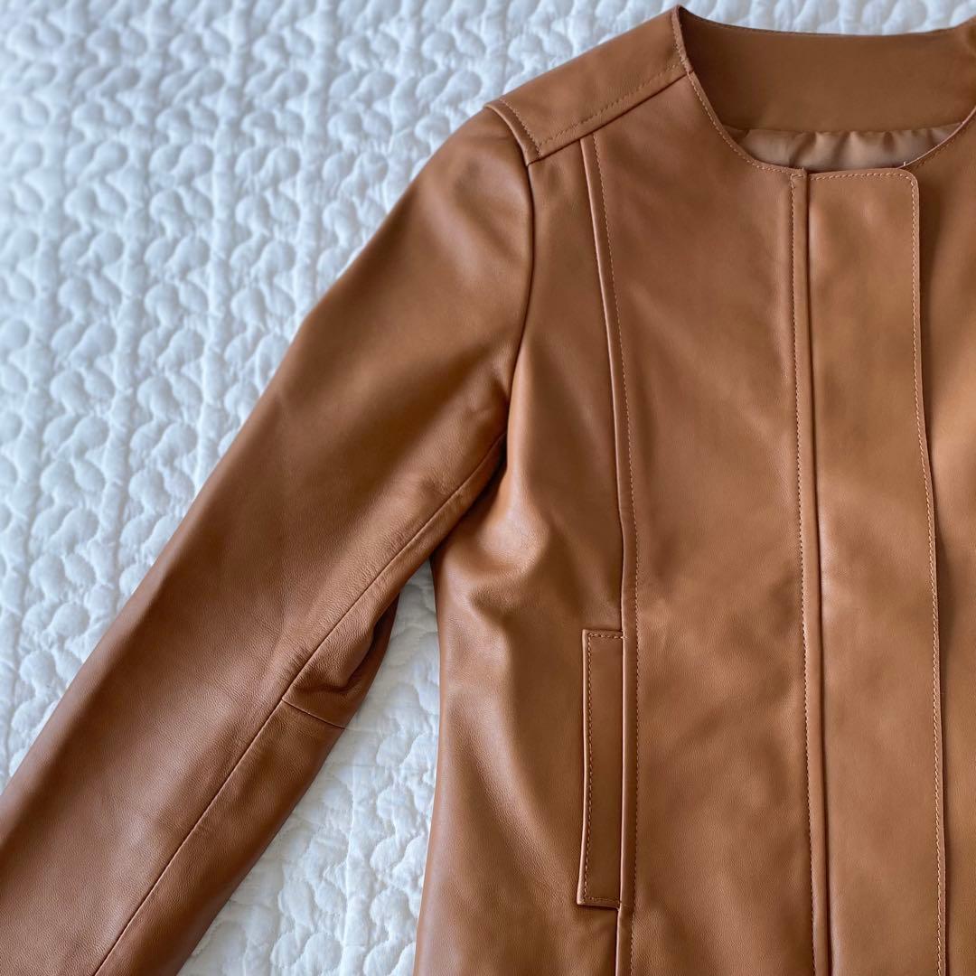 専用★もりのがっこう　ラムレザーノーカラージャケットブルゾン　キャメル