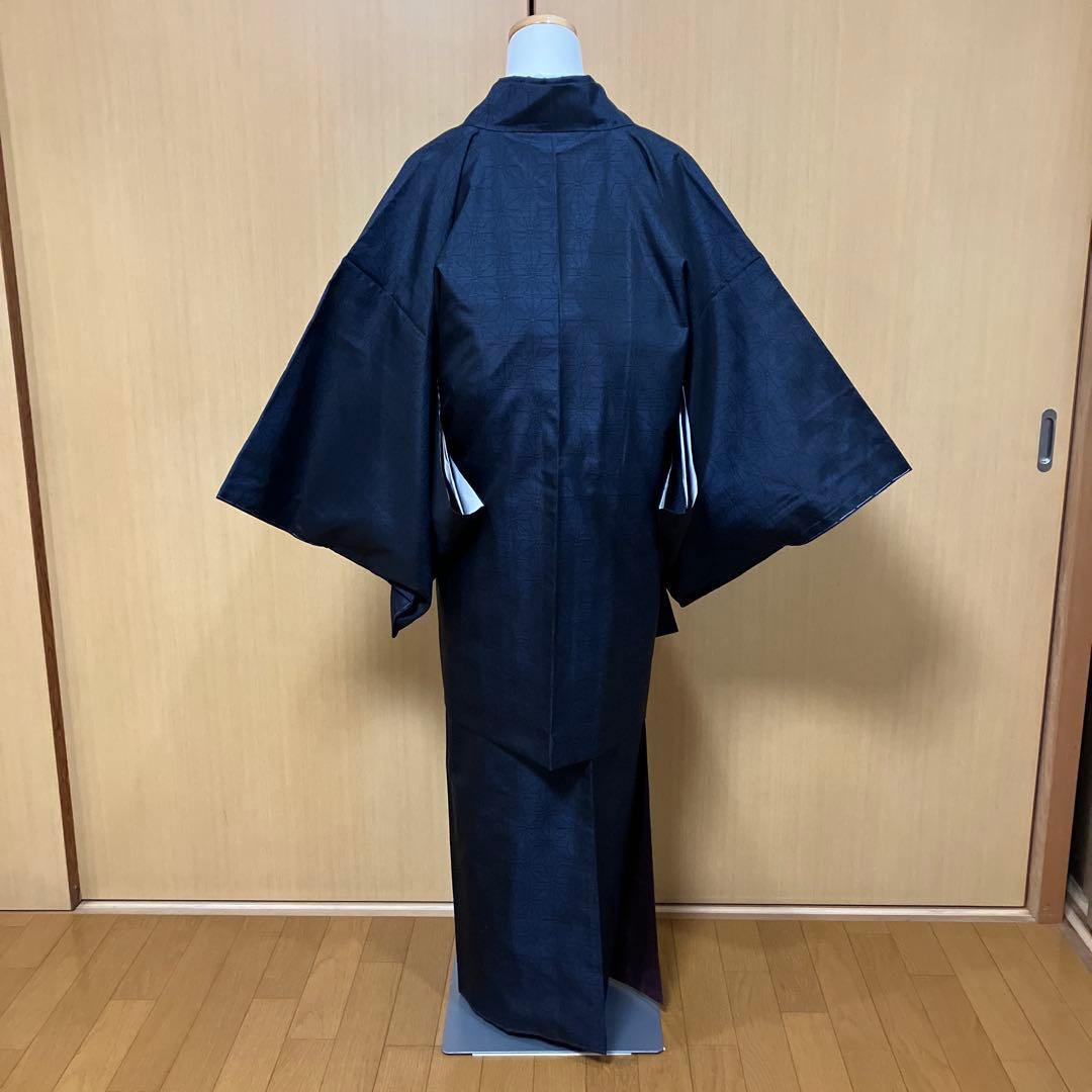 大島紬 ASアンサンブル 着物と道中着セット 藍色大島 麻の葉模様