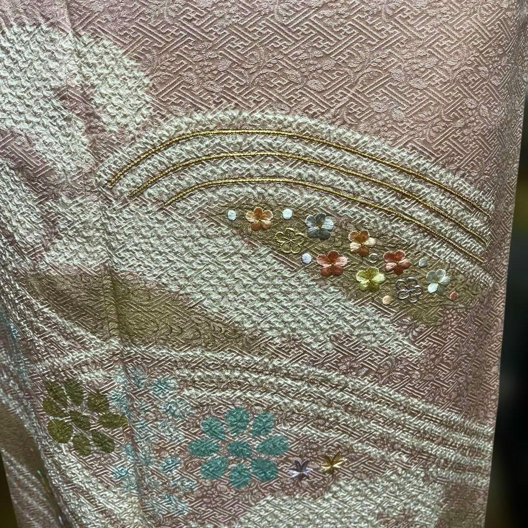 訪問着　絞り　刺繍　しつけあり　身丈165裄66