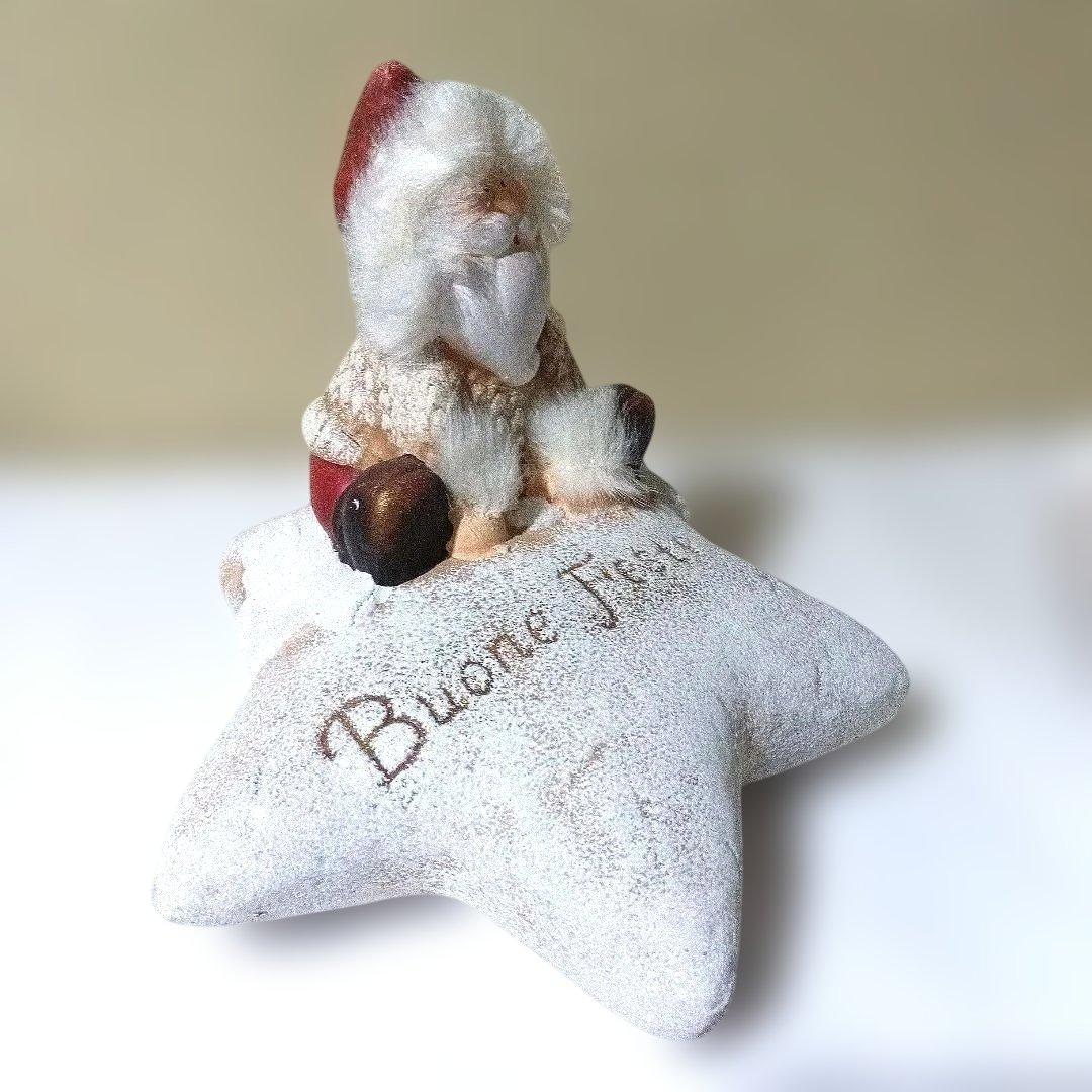 【アンティーク風】【Buone Feste】 フワフワサンタ 陶器置物4セット