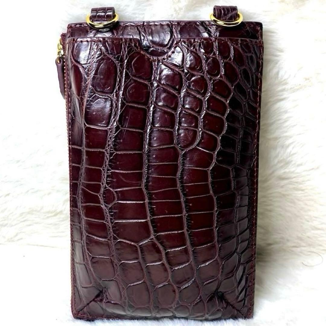 ✨美品✨三宝　スマホショルダー　ハンドバッグ　財布　マットクロコ　ワインレッド