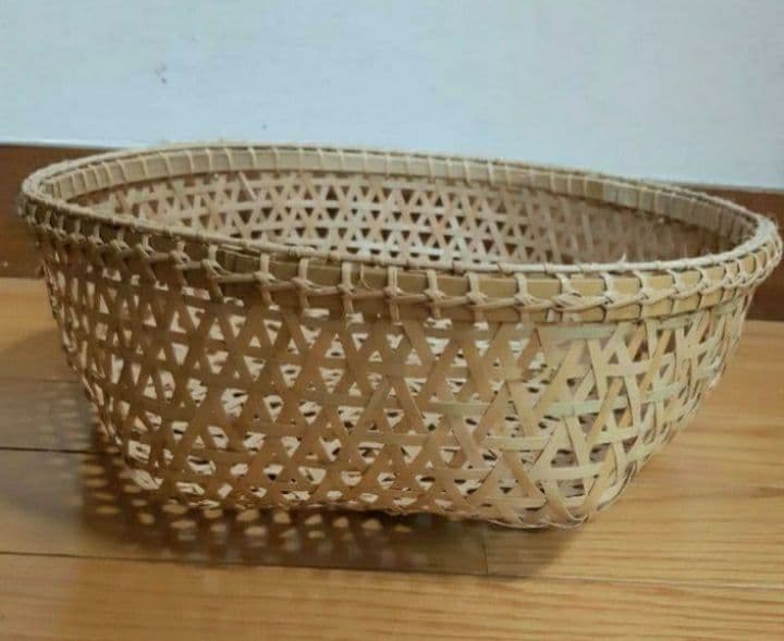 竹細工の籠　丸型大判　果物かご　洗い籠　収穫かご　民芸品　小物の収納　バスケット