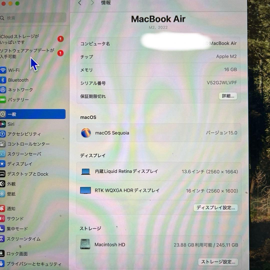 【ジャンク】MacBook Air M2 US配列キーボード　ミッドナイト