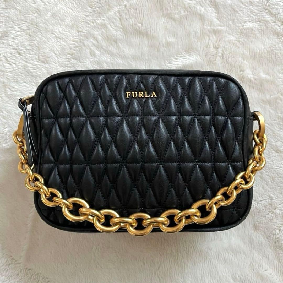 美品 FURLA レザー ショルダーバッグ 2way コメタ キルティング 黒