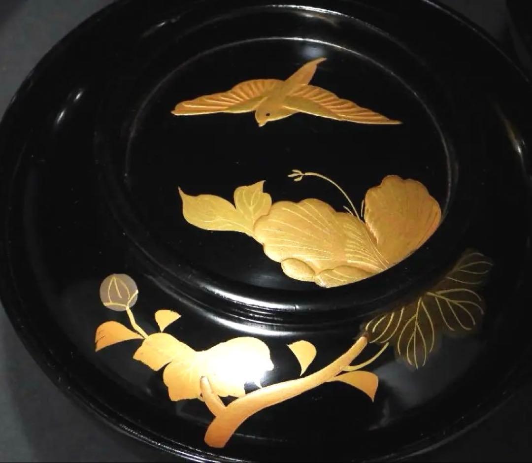 輪島塗 花鳥紋 金蒔絵 吸物椀 5客 蓋碗 漆芸 漆器