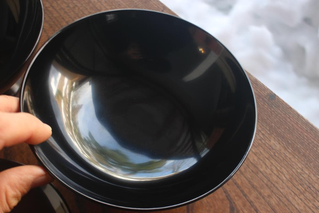 上質黒漆に極上蘭蒔絵の映える大椀2点（検輪島塗蒔絵椀雑煮椀煮物椀