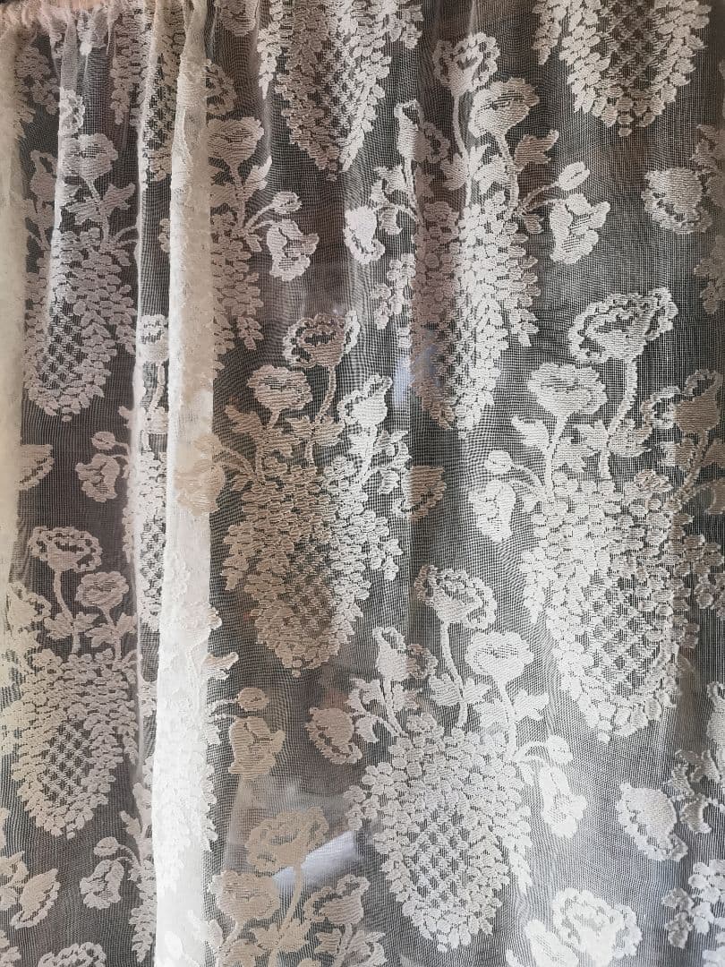 アンティーク ノッティンガム マドラスレース ポピープランター花籠カーテンパネル