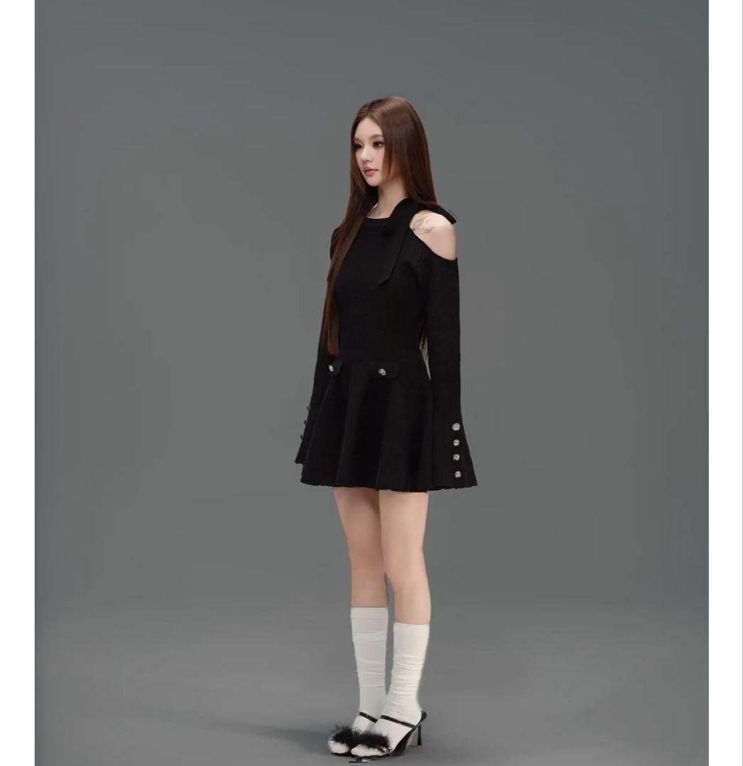 ワンピース ANDWANG Ribbon Flare Line Mini Dress