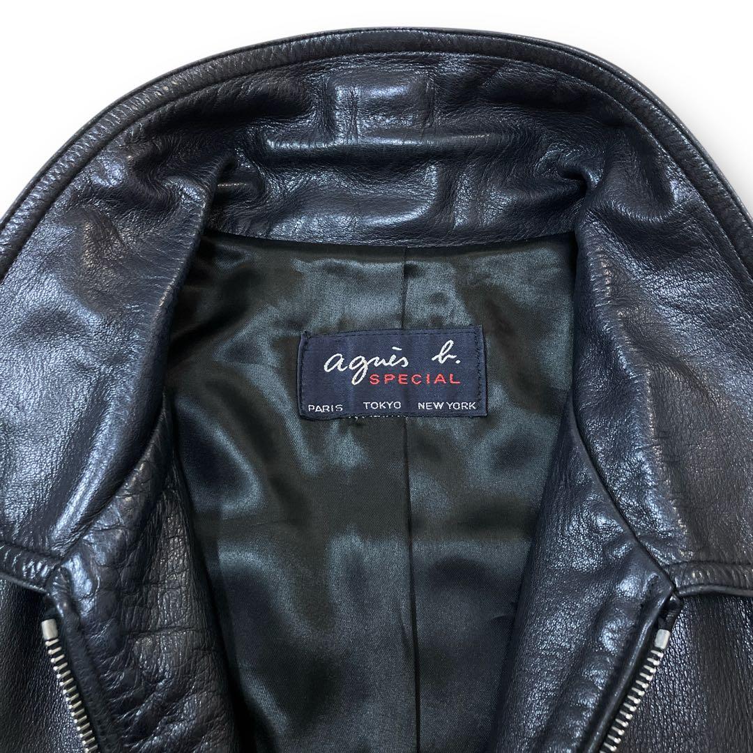 希少 agnes b. フランス レザー ライダース ジャケット アニエスベー
