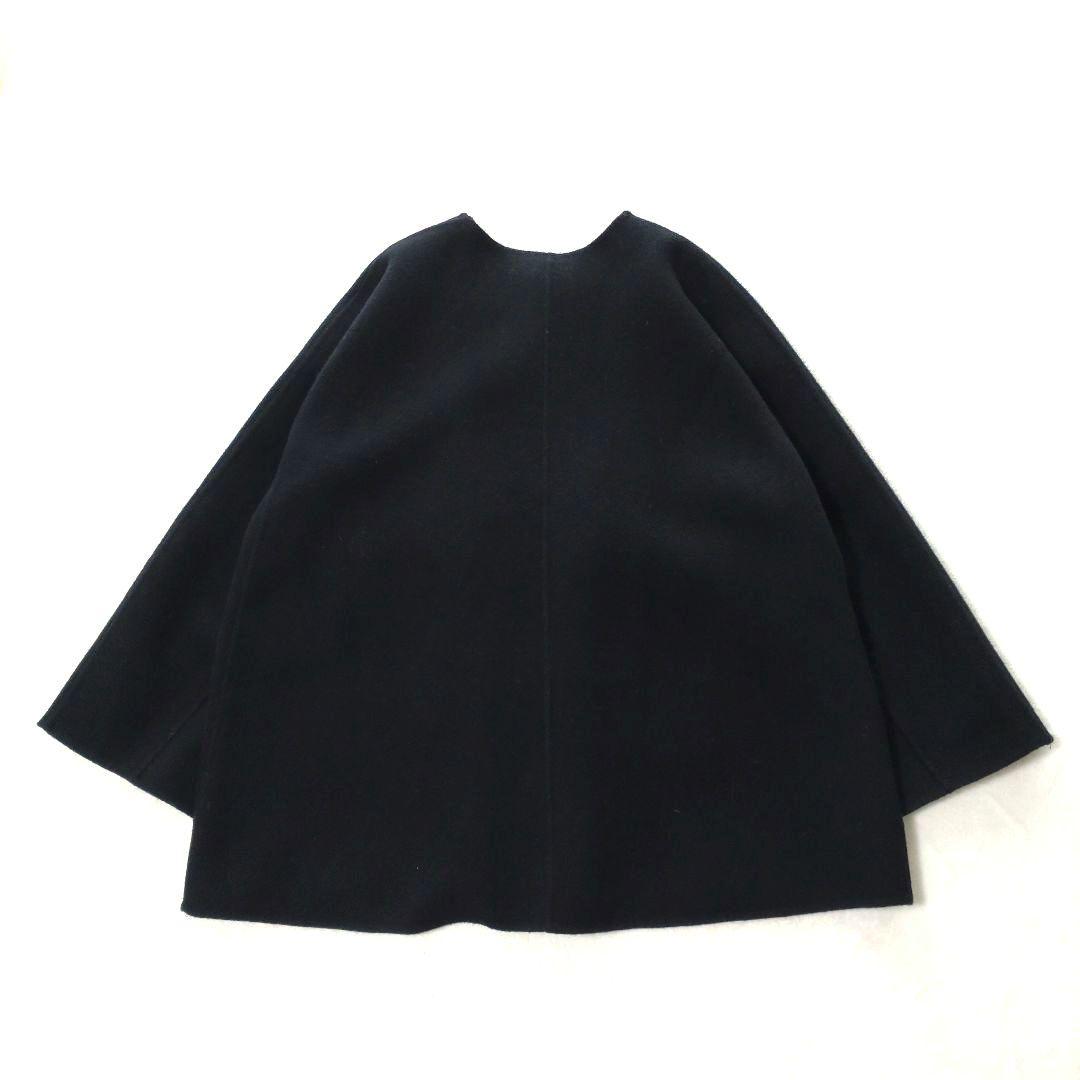 マーレンダム　ハーフリバーコート　ノーカラー　ウール　ボアポケット　黒　40