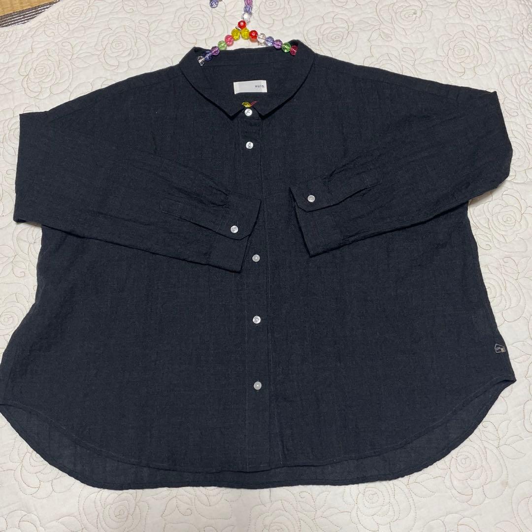 HUIS 遠州織物　ブラウス　ダークグレー 長袖ウォッシャブルウール