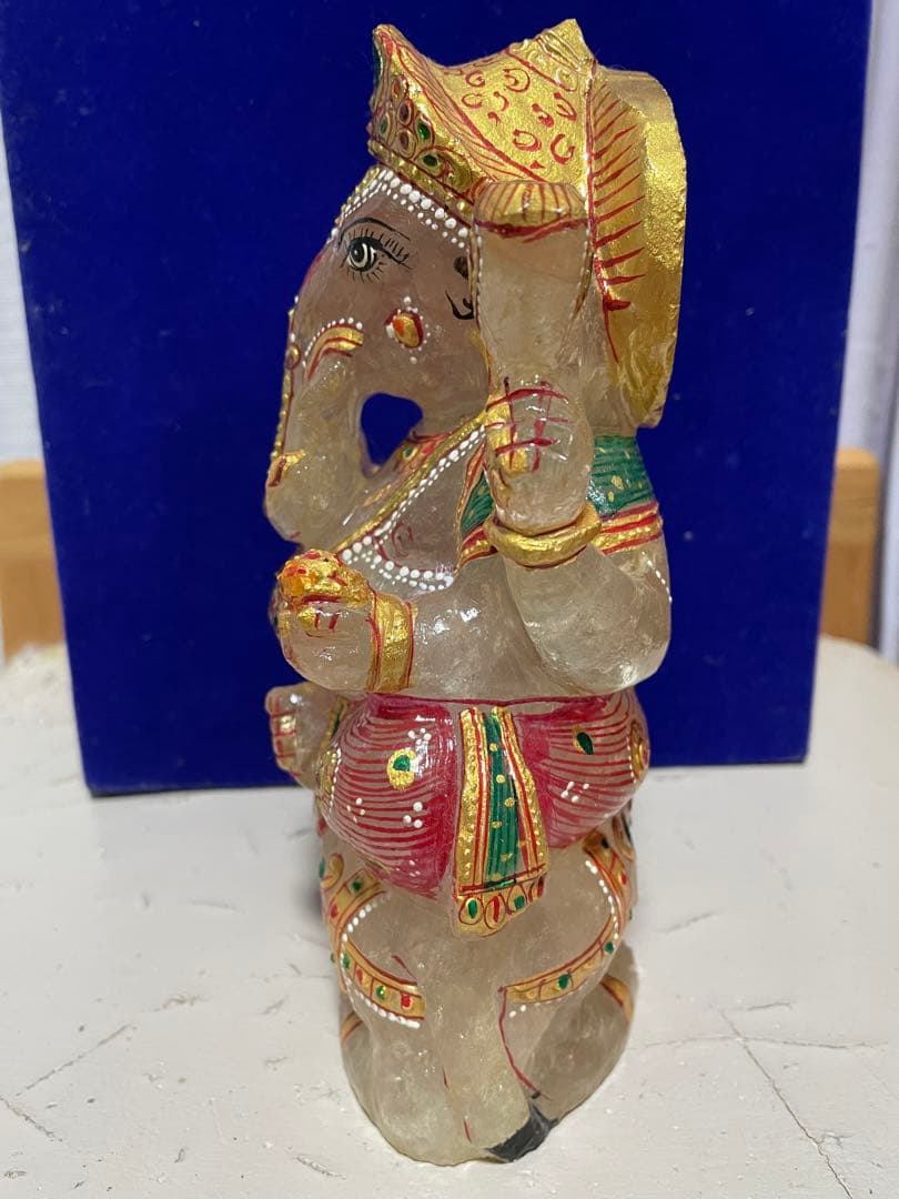 ガネーシャとねずみ　置物　水晶　彫刻　特大