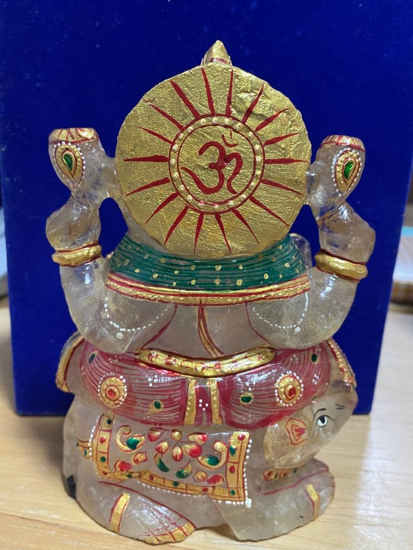 ガネーシャとねずみ　置物　水晶　彫刻　特大