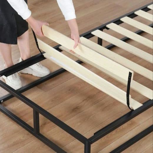 H　オリースリープ　メタルプラットフォームベッドフレーム　ブラックシングル　YK